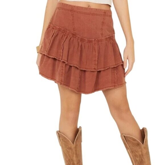Free People Ruffles in the Sand Petrichor Rust Orange Mini Skirt - Picture 1 of 7